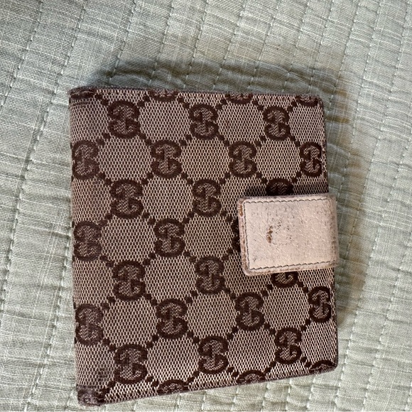GUCCI VINTAGE ECLIPSE BIFOLD WALLET BROWN & BEIGE SIGNATURE GG - Picture 7 of 14